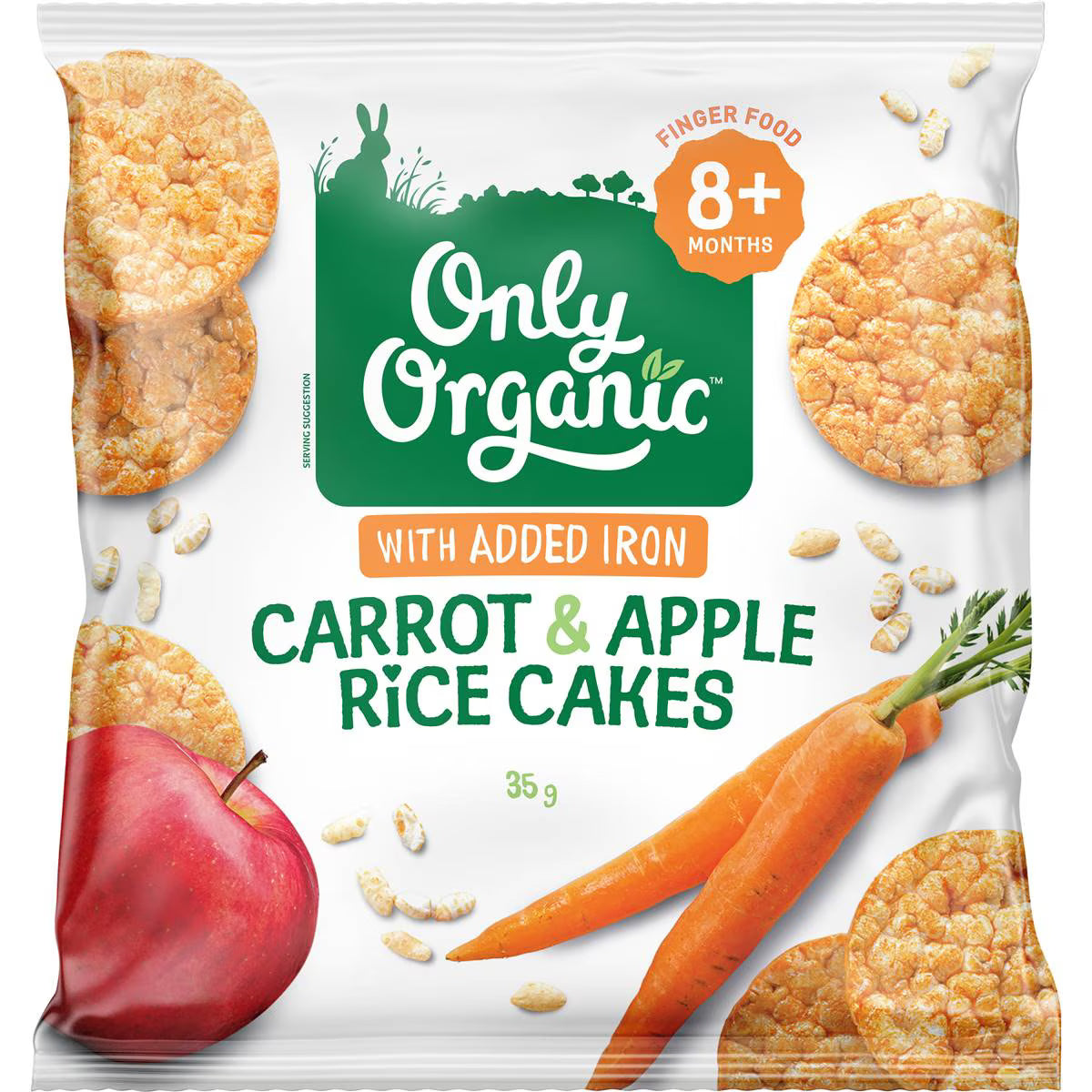 ONLY ORGANIC CARROT APPLE RICE CAKES 35G