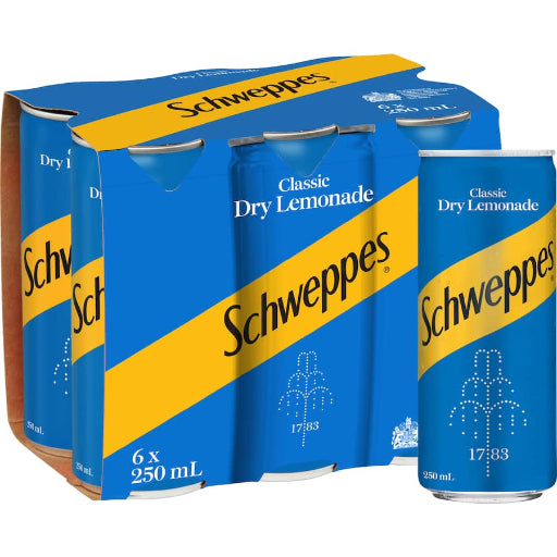 SCHWEPPES SOFT DRINK LEMONADE CANS 6x250ml