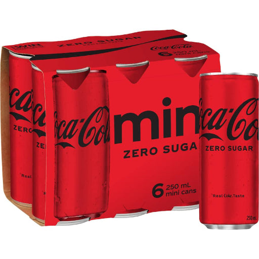 COKE ZERO SUGAR SOFT DRINK CANS 6x250ml