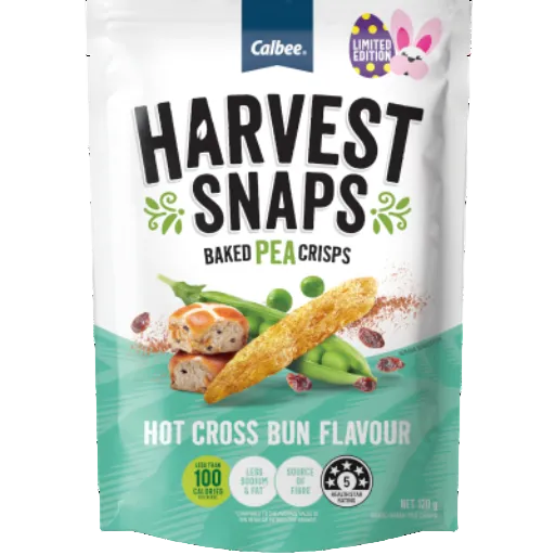 HARVEST SNAPS BAKED PEA CRISPS HOT CROSS BUN 120G