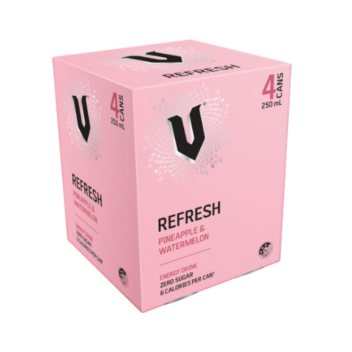 V ENERGY DRINK REFRESH PINEAPPLE & WATERMELON 250ML 4PK