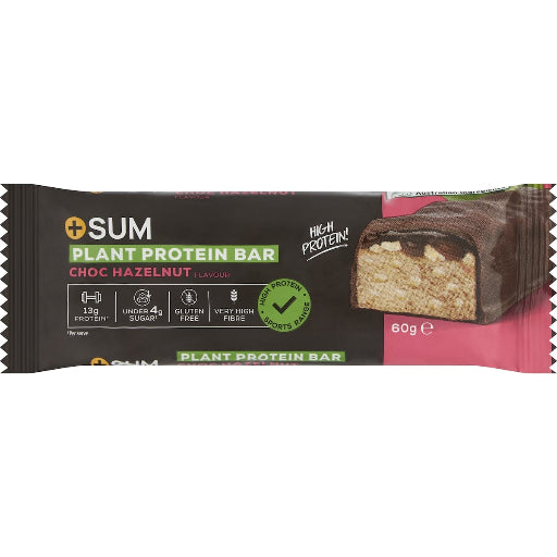 SUM Plant Protein Bar Choc Hazelnut flavor packaging on a white background