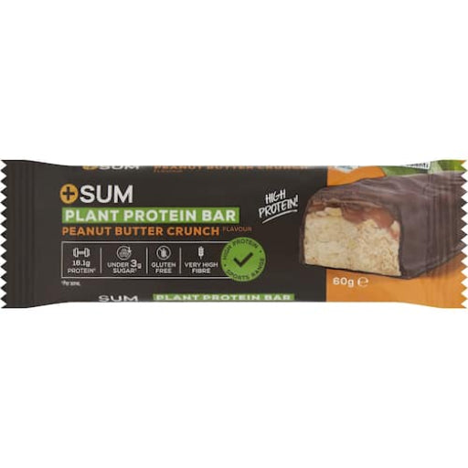 SUM Plant Protein Bar Peanut Butter Crunch packaging on a white background