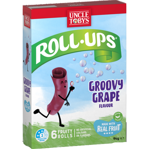 UNCLE TOBYS FRUIT ROLL UPS GRAPE 6PK 94G