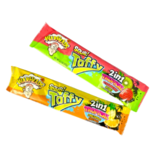 WARHEADS 2 IN 1 TROPICAL TAFFY BAR ASSORTED 42G