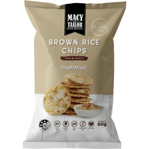 MACY & TAILOR BROWN RICE HUMMUS CHIPS 60G