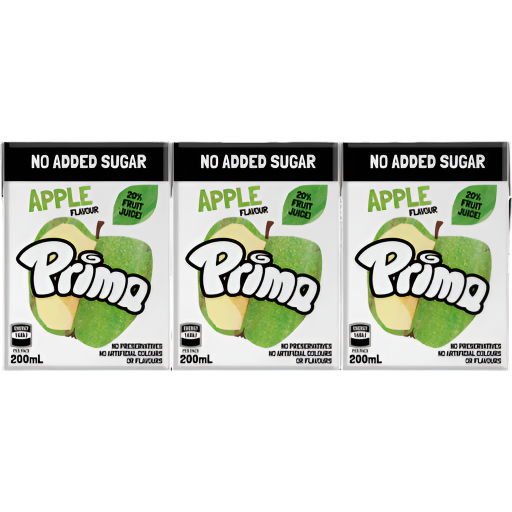 PRIMA NO ADDED SUGAR APPLE FRUIT DRINK 6X200ML