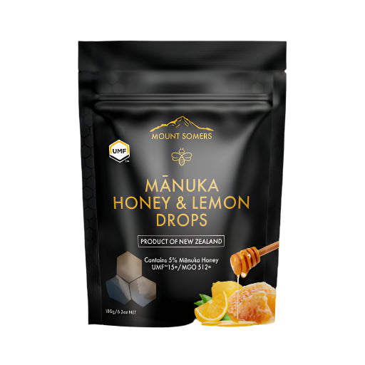 MOUNT SOMERS LEMON & MANUKA HONEY DROPS 180G