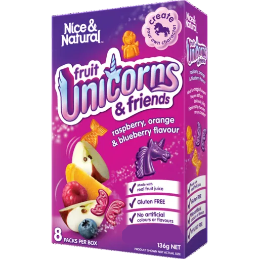 NICE & NATURAL UNICORNS RASP/ORANGE 8PK