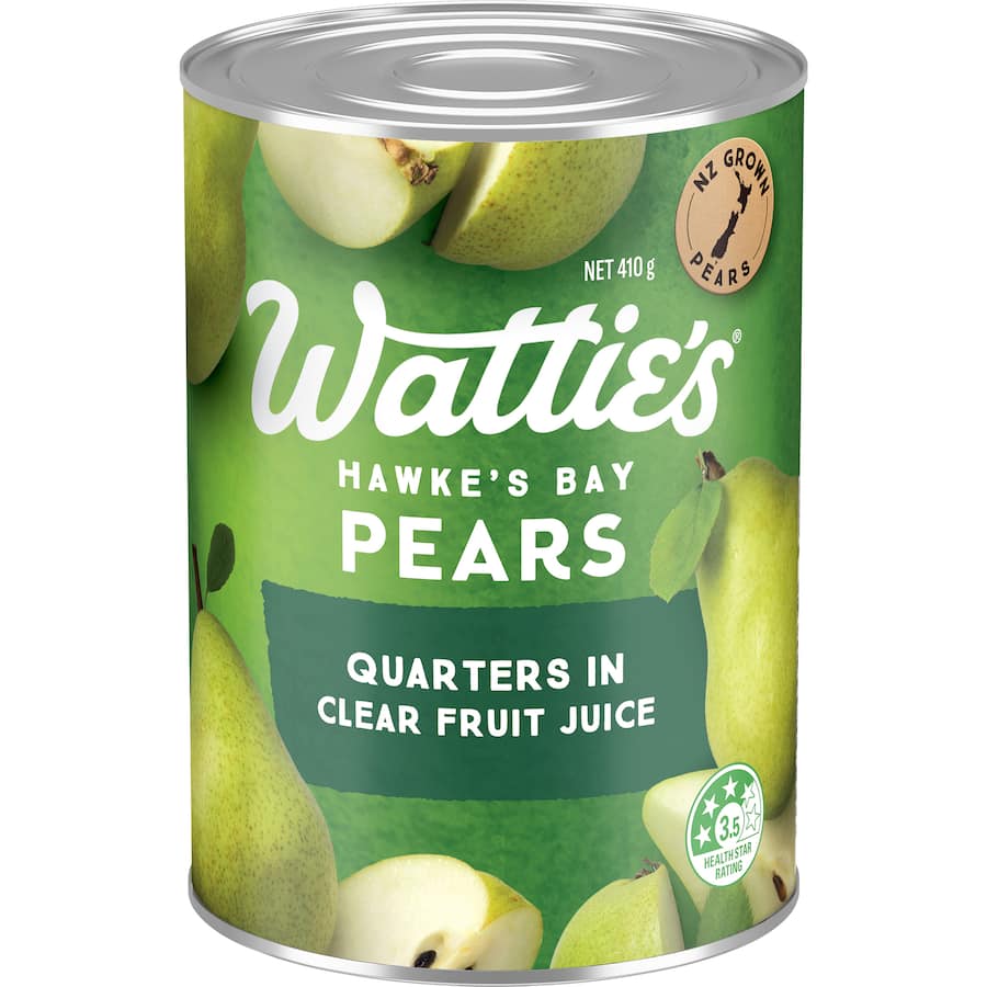 WATTIES PEAR QUARTERS IN CLEAR JUICE 410G