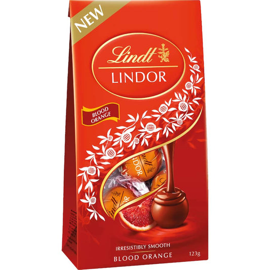 LINDT LINDOR POUCH BLOOD ORANGE 123G