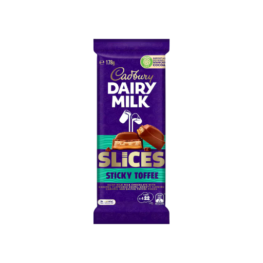 CADBURY DAIRY MILK CHOCOLATE SLICES STICKY TOFFEE 178G
