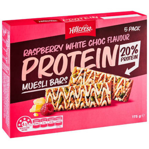 HILLCREST WHITE CHOC PROTEIN MUESLI BAR 5PK