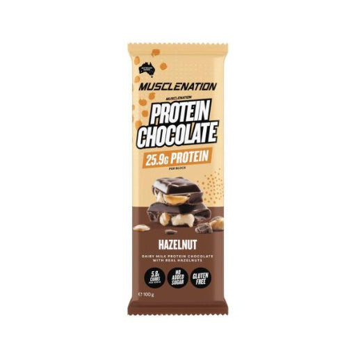 MUSCLE NATION HAZELNUT PROTEIN CHOC 100G