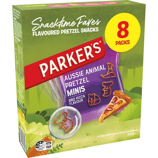 PARKERS AUSSIE ANIMAL BBQ PRETZELS 8PK 200G
