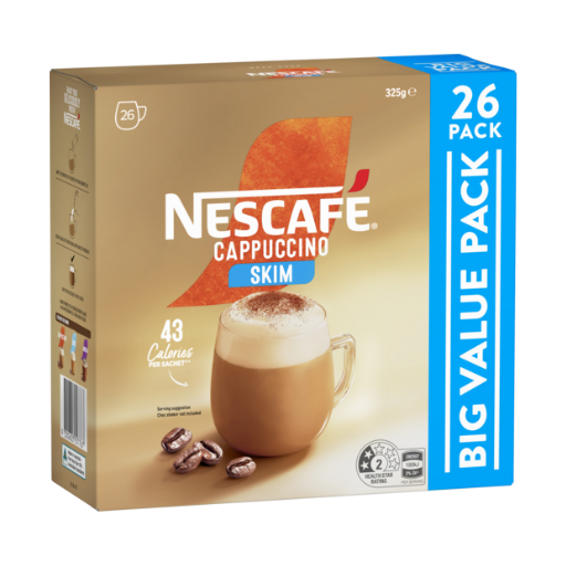 NESCAFE CAPPUCINO SKIM MILK INSTANT COFFEE SACHETS 26PK