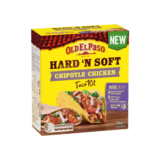 OLD EL PASO HARD 'N SOFT CHIPOLTE CHICKEN TACO KIT 350G