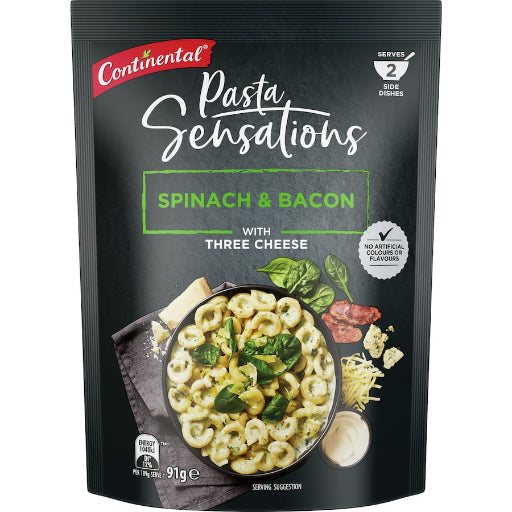 CONTINENTAL SENSATIONS PASTA & SAUCE SPINACH PARMESAN & BACON 91G