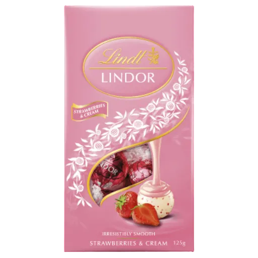 LINDT LINDOR STRAWBERRY & CREAM POUCH 125G