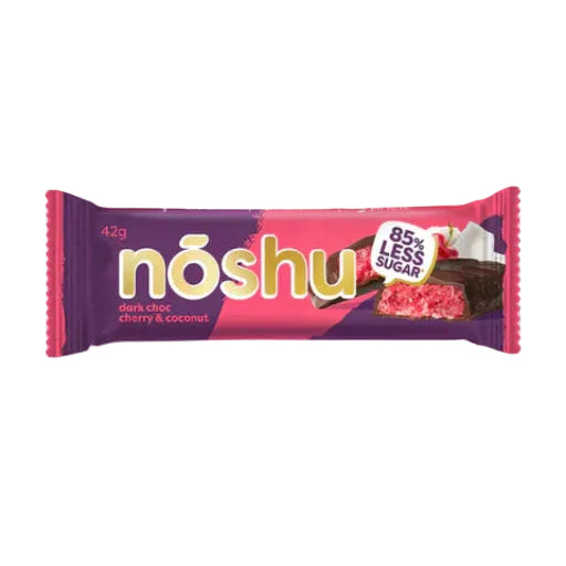 NOSHU LESS SUGAR BAR DARK CHOC CHERRY COCONUT 42G