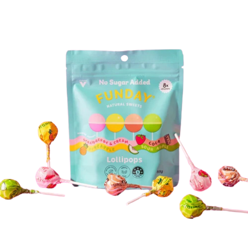 FUNDAY NO SUGAR ADDED LOLLIPOPS 8PK