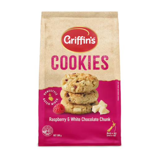 GRIFFIN'S RASPBERRY WHITE CHOCOLATE CHUNK COOKIES 200G