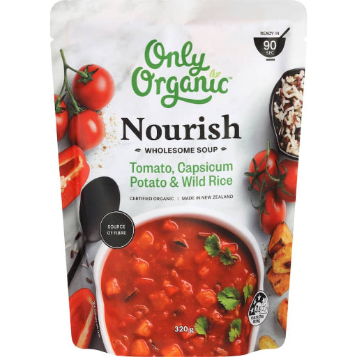 ONLY ORGANIC TOMATO CAPSICUM POTATO & WILD RICE 320G