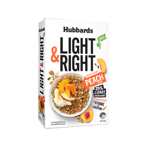 HUBBARDS LIGHT & RIGHT PEACH CRISPY MUESLI 450G