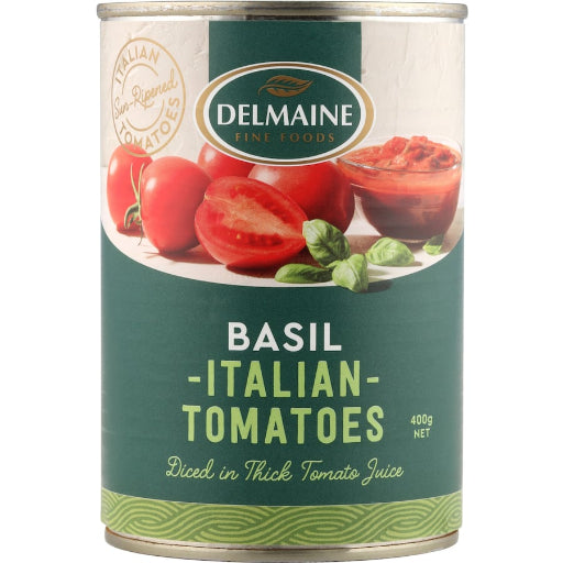 DELMAINE TOMATOES DICED WITH BASIL 400G