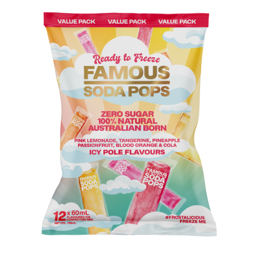 FAMOUS SODA ZERO SUGAR POPS 12PK