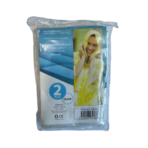 EMERGENCY PONCHO TRANSPARENT 2PK
