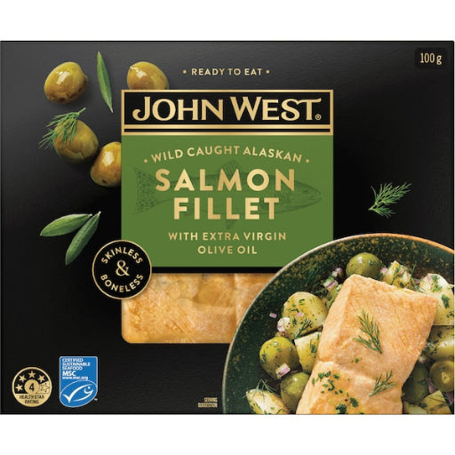 JOHN WEST SALMON FILLET EXTRA VIRGIN OLIVE OIL 100G
