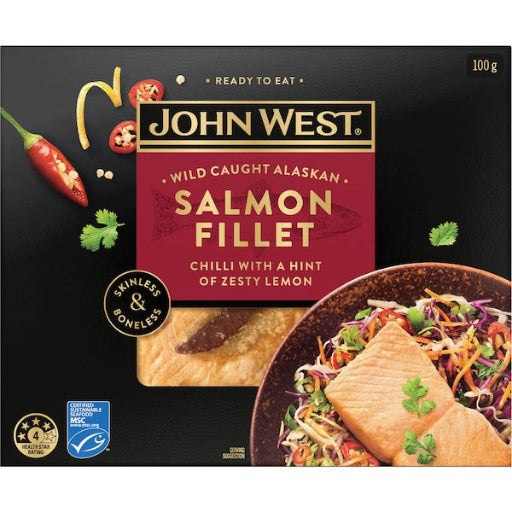 JOHN WEST SALMON FILLET CHILLI & LEMON 100G