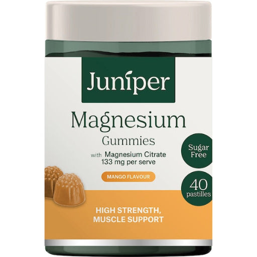 Juniper Magnesium Gummies packaging with mango flavor on a white background