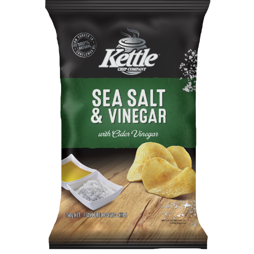 KETTLE CHIP COMPANY SEA SALT VINEGAR 150G