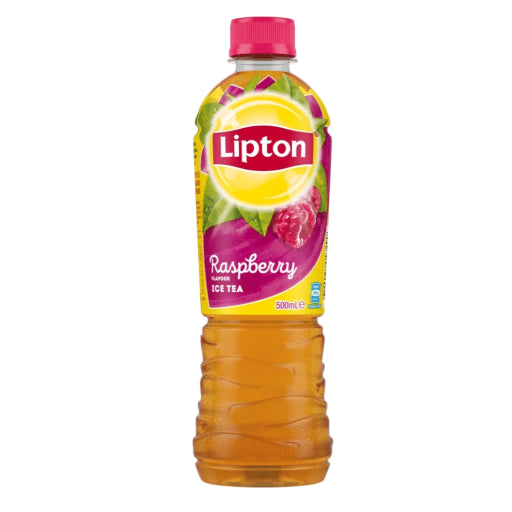 Lipton raspberry iced tea bottle on a white background