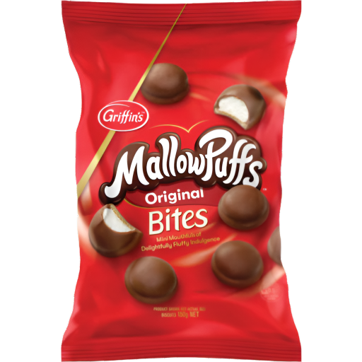 Red package of Griffin's MallowPuffs Original Bites on a white background
