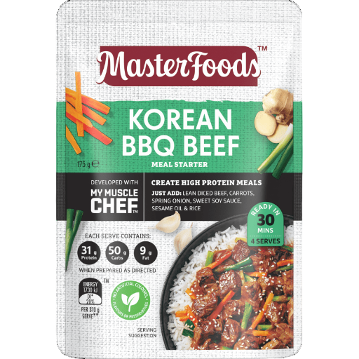 MASTERFOODS MY MUSCLE CHEFF KOREAN BBQ BEEF RECIPE BASE 175G