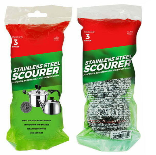 MAXCARE STAINLESS STEEL SCOURER 30G 3PC