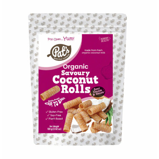 PATS ORGANIC COCONUT ROLLS SOUR CREAM & ONION 100G