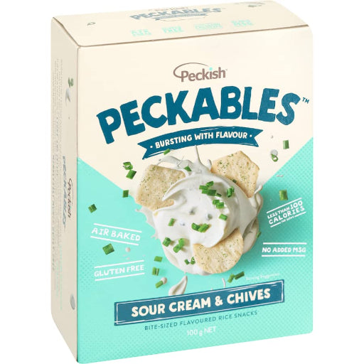 PECKISH PECKABLES RICE SNACKS SOUR CREAM & CHIVES 100G