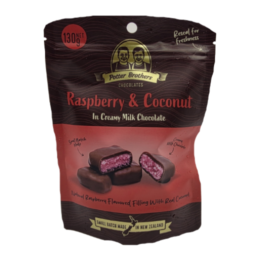 POTTER BROS CHOC RASPBERRY COCONUT 130G