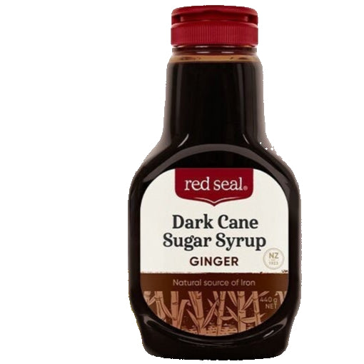 Bottle of Red Seal Dark Cane Sugar Syrup Ginger on a white background