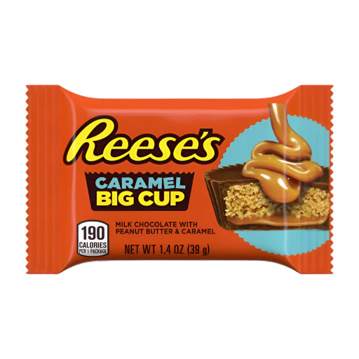 Reese's Caramel Big Cup candy bar packaging on a white background