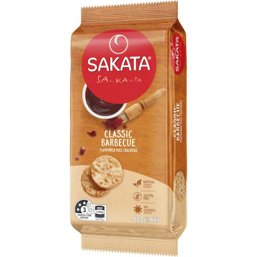 Sakata Classic Barbecue Flavored Rice Crackers packaging on a white background