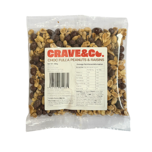 CRAVE & CO CHOC FULL'A PEANUTS & RAISINS 250G