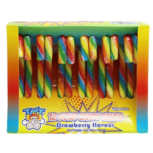TNT SOUR CANDY CANES STRAWBERRY FLAVOUR 144G 12PK