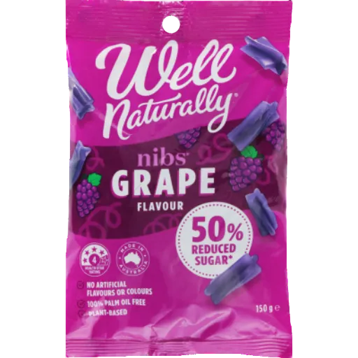 WELL NATURALLY 50% LESS SUGAR NIBS GRAPE 150G