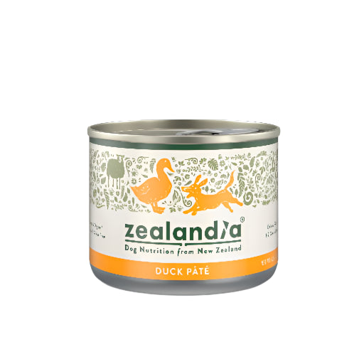 Zealandia duck pate can for dogs on a white background