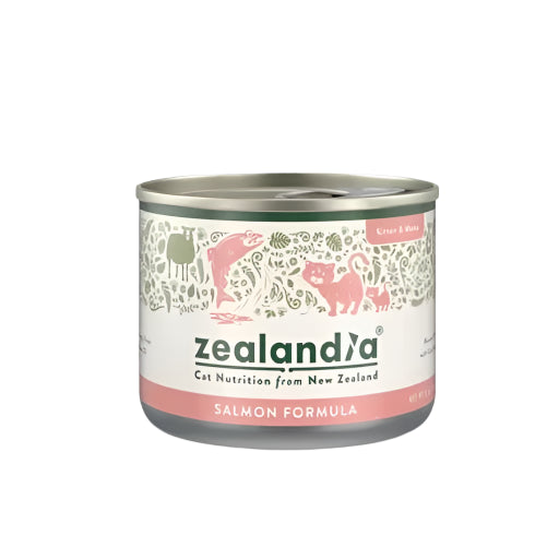 Zealandia canned salmon formula cat food on a white background